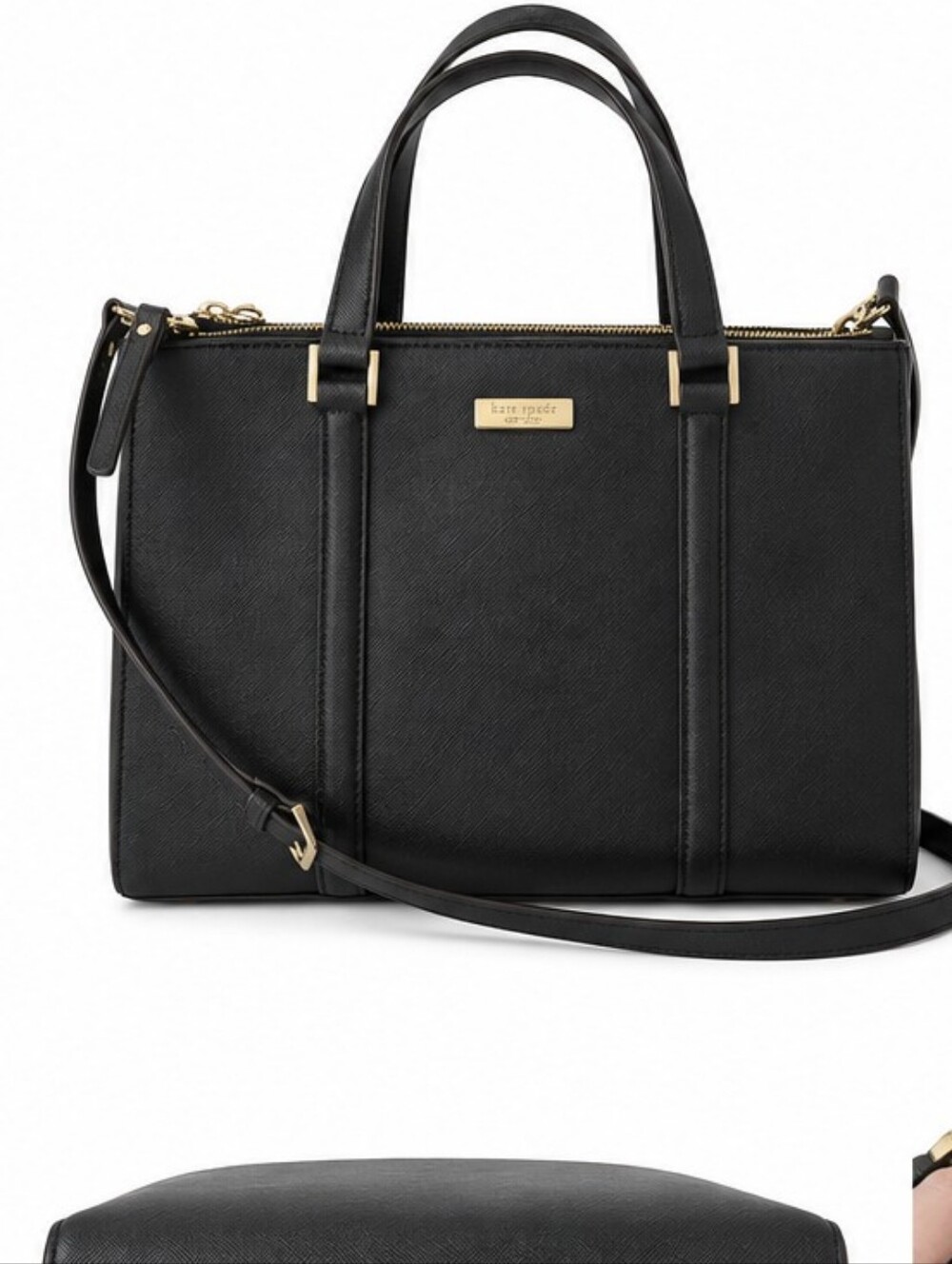 Kate Spade Black Leather Satchel Tote with Gold Hardware